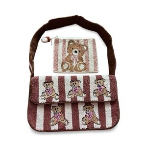 Striped Teddy Bear Beaded Bag Set